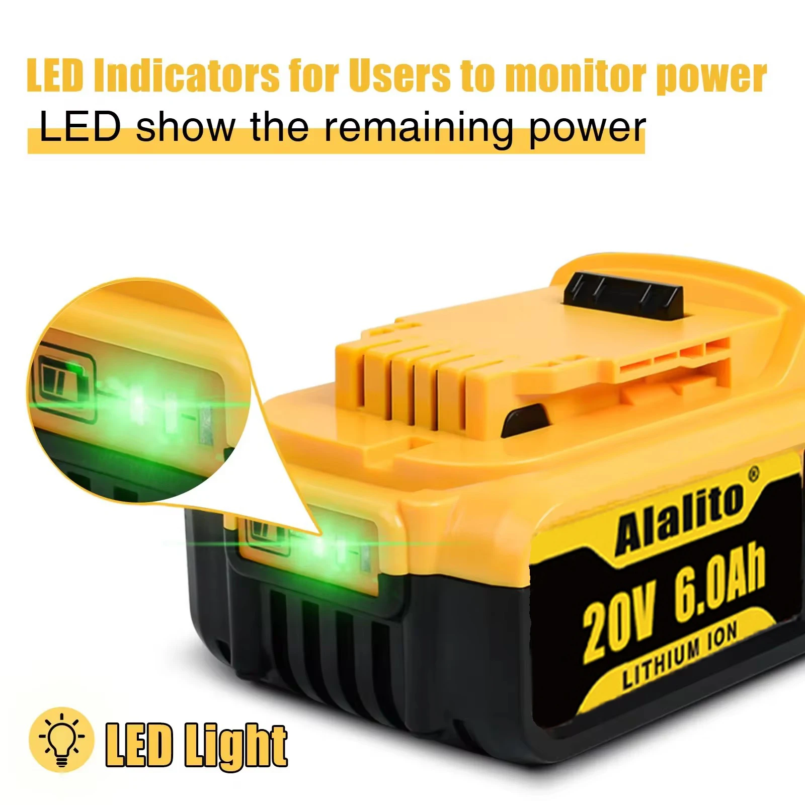 Genuine 18V/20 Volt MAX 6.0Ah DCB200 Replacement Li-ion Battery for DeWalt DCB205 DCB201 DCB203 Power Tool Batteries image 2