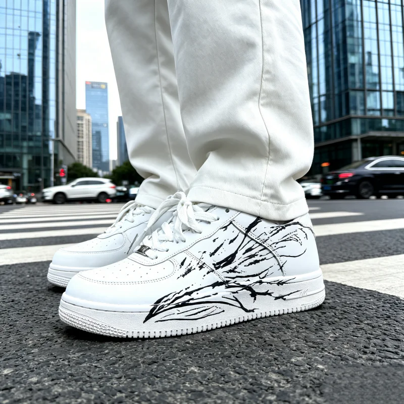 Black Ink Print White Casual Sneakers Unisex Street Style Platform Skate Shoes 36-45 Couple Footwear