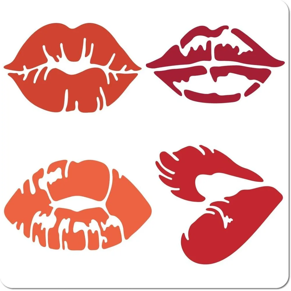 Lip Painting Stencil Plastic Kiss Lips Lipstick Mouth Makeup Reusable PET Stencils Square Templates for Drawing Painting on Wood