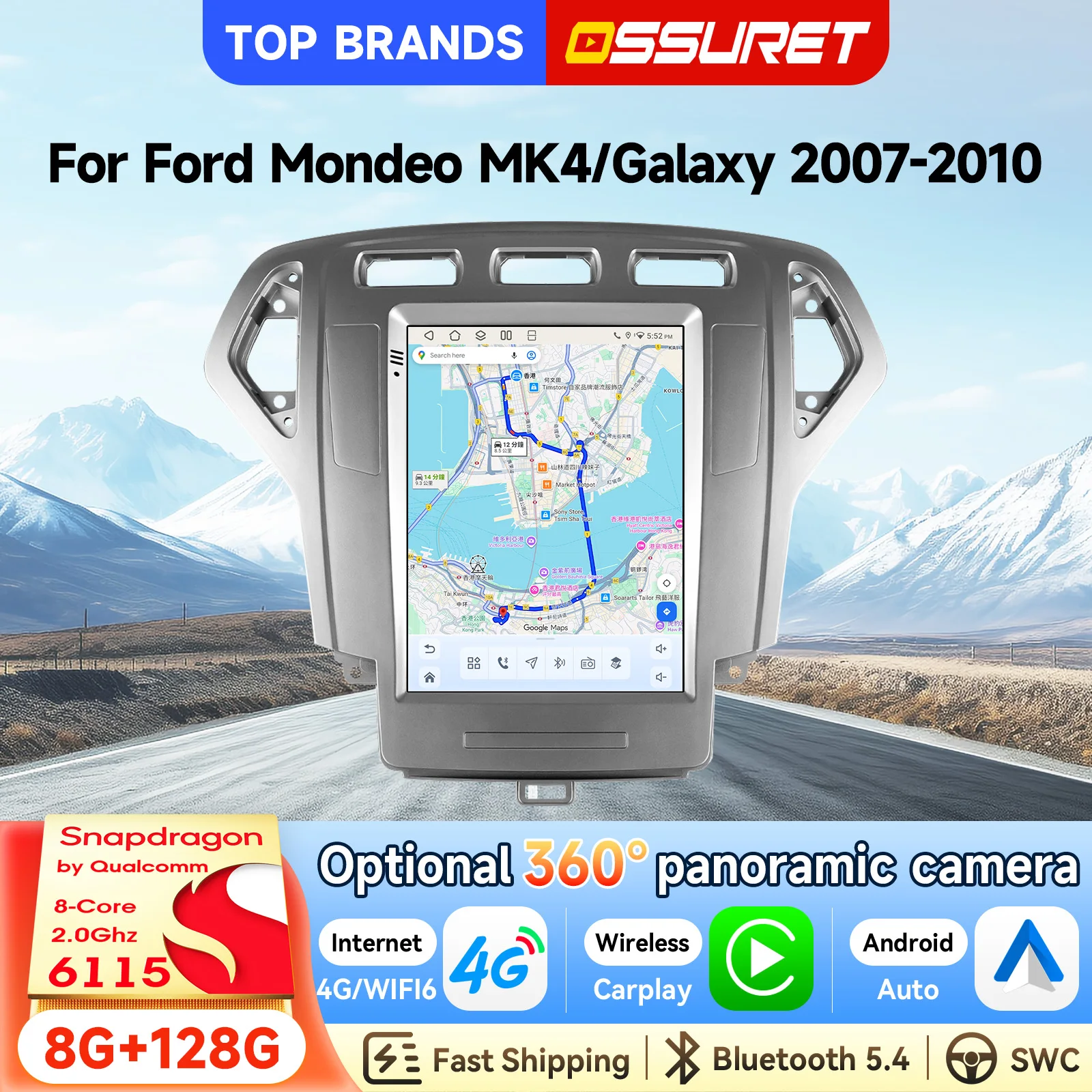 OSSURET Bestseller 9,7 Zoll 2 Din Android 15 Autoradio für Ford Mondeo MK4 Galaxy A/C 2007-2010 Autoradio Wireless CarPlay Android Auto 6115 Head Unit Multimedia-Videoplayer Navigation DSP Bluetooth