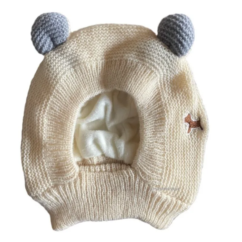 Winter Children Warm Baby Knitted Hats with Ears Kids Knit Beanie Hats Solid Color Children\'s Hat for Boys Girls Accessories