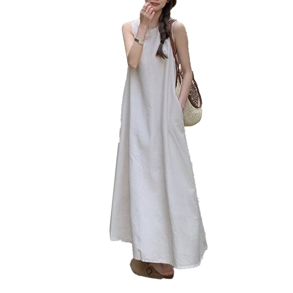 Womens Backless Halter Sleeveless Tank Top Dress Loose Casual Long Skirt