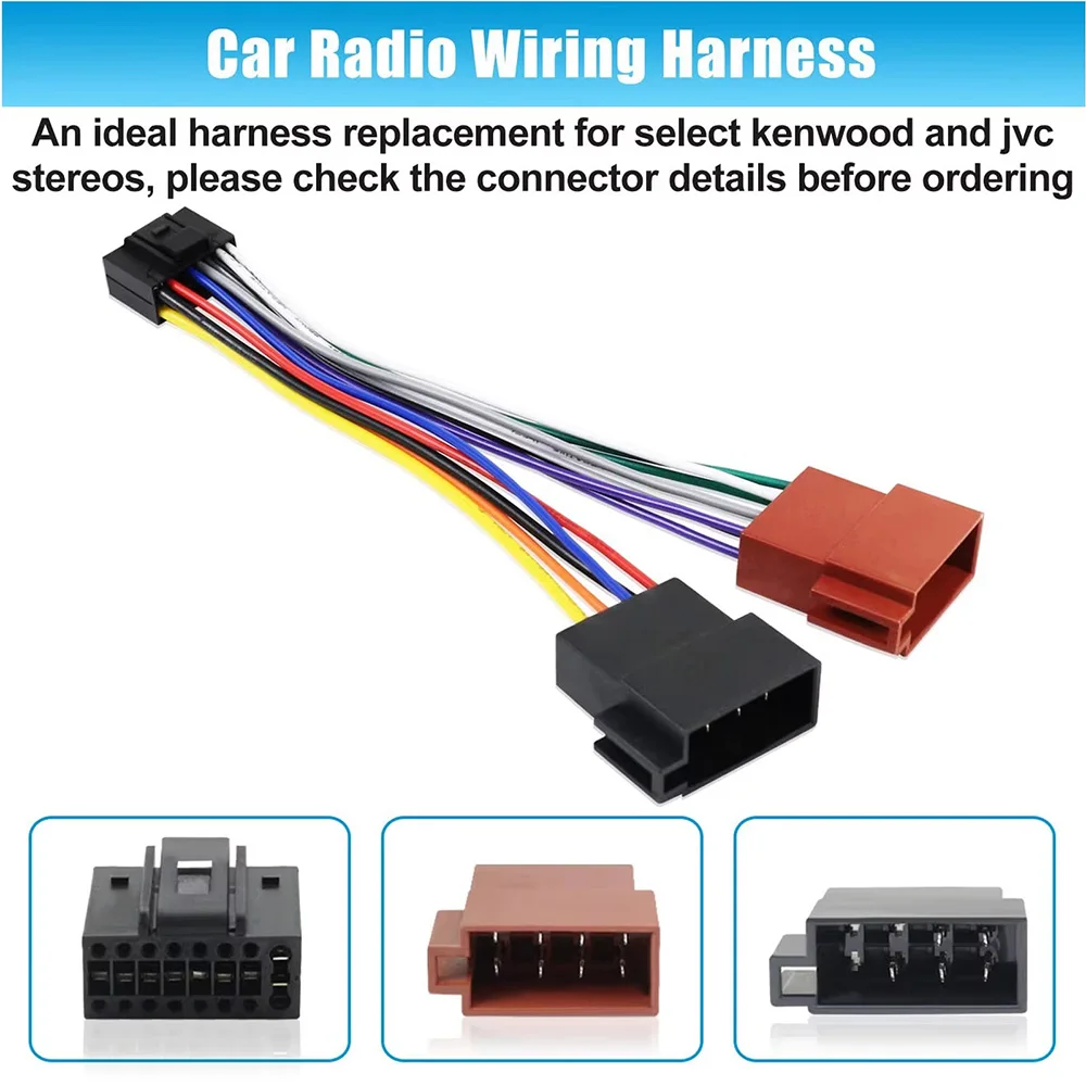 15cm New16 Pin ISO Wiring Harness Connector Adaptor for Kenwood JVC Auto Radio Audio Converter Automotive Accessories