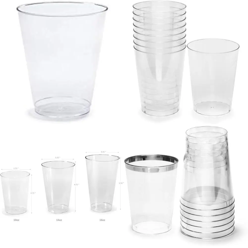 

100-120 штук прозрачных пластиковых стаканов для свадьбы - одноразовые стаканчики на 10 унций