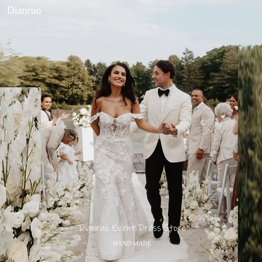 Dianruo Lace Asymmetrical Wedding Dress See Through Vestido Novia Spaghetti Straps Illusion Chic Civil Robe De Mariée Customized