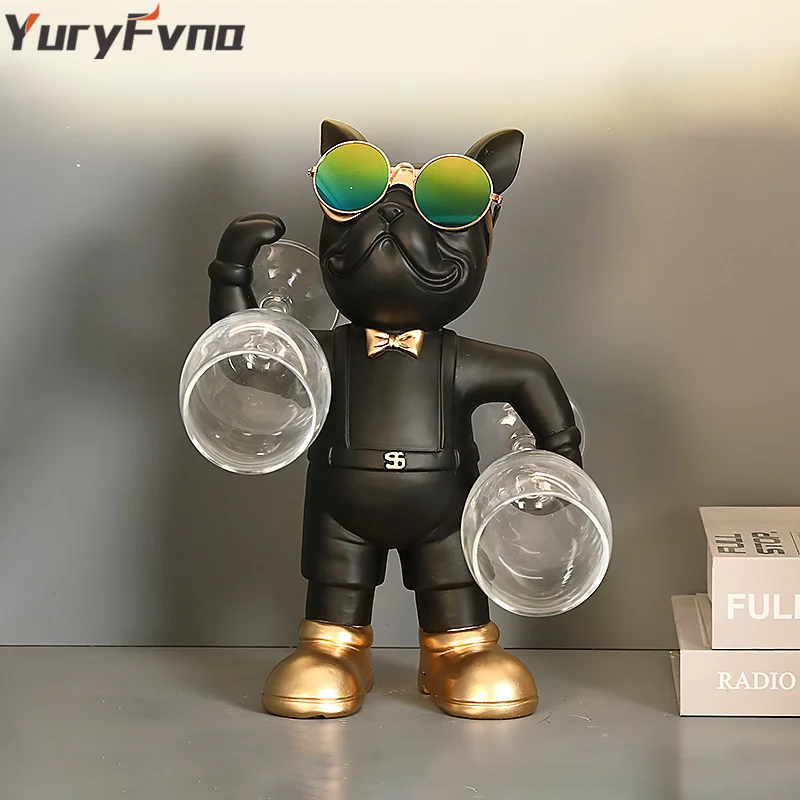 

YuryFvna French Bulldog Wine Rack Decoration Wine Holder Dog Butler Bottle Seat Design Statue Table Resin Decoration Sculpture