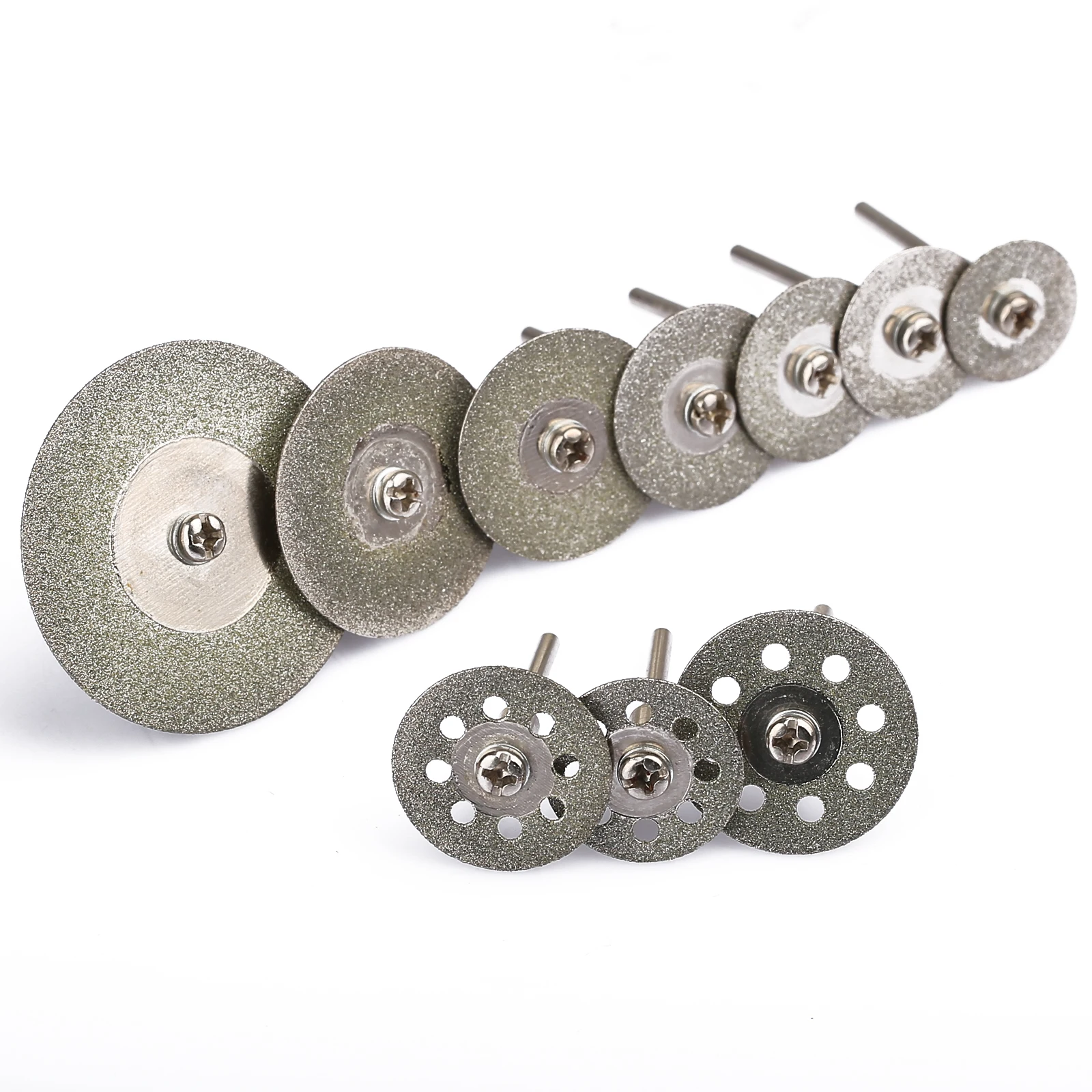 แผ่นตัดเพชร10ชิ้นสำหรับสว่านไฟฟ้าเครื่องบดตัดใบเลื่อยสำหรับเครื่องมือโรตารี่ dremel อุปกรณ์เสริมก้าน3.0มม.
