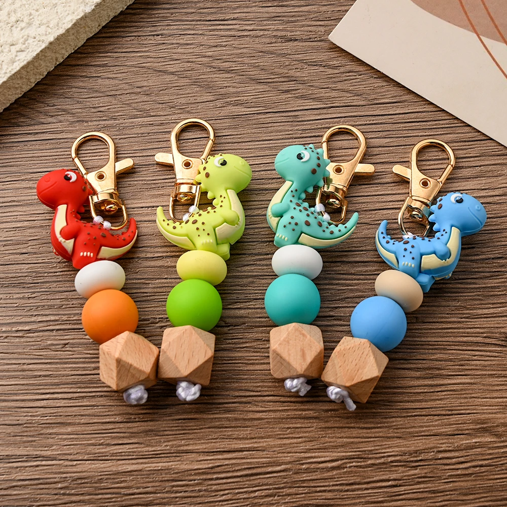 

1pc Silicone Dinosaur Focus Beads Pendant Stroller Hook Charm Cartoon Handbag Keychain Silicone Decoration Accessories