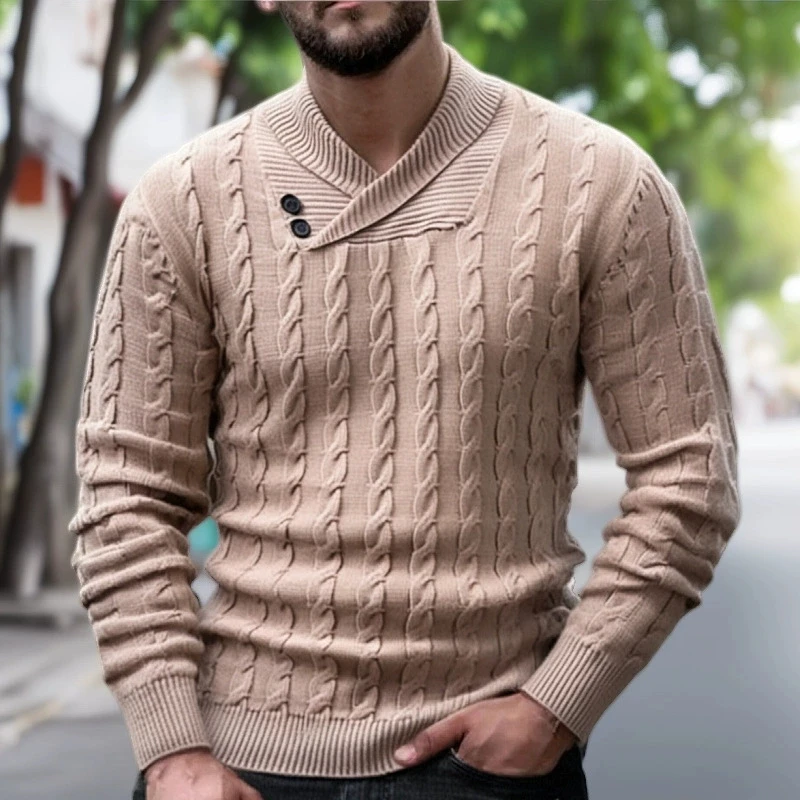 

Men's European and American Spring and Autumn thin knit sweater top with classic twist flower pullover sweater