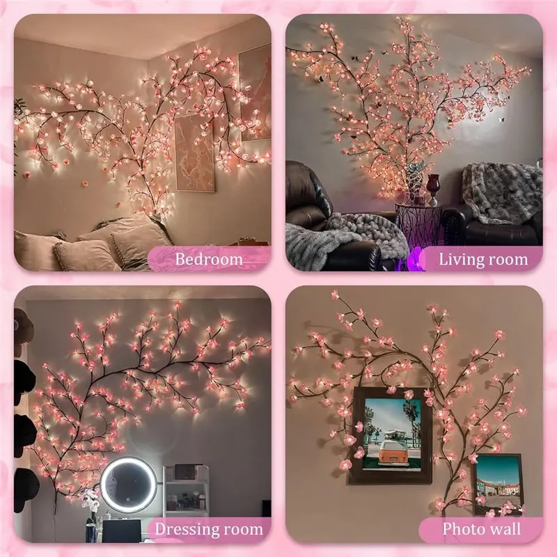 ABRU-Cherry Blossom Lights, 7.55 FT 144 LED DIY Enchanted Willow Vine Lights With Remote Timer,For Bedroom Home