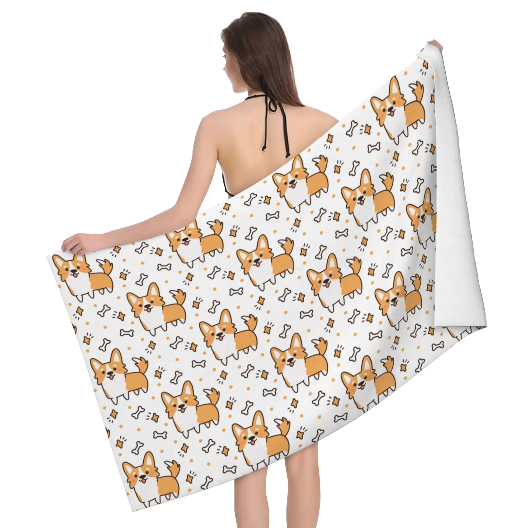 

Kawaii Corgi Print Microfiber Bath Towels Quick-Dry Beach Towel Watersports Activities Adults Children Swimming Resort Gym