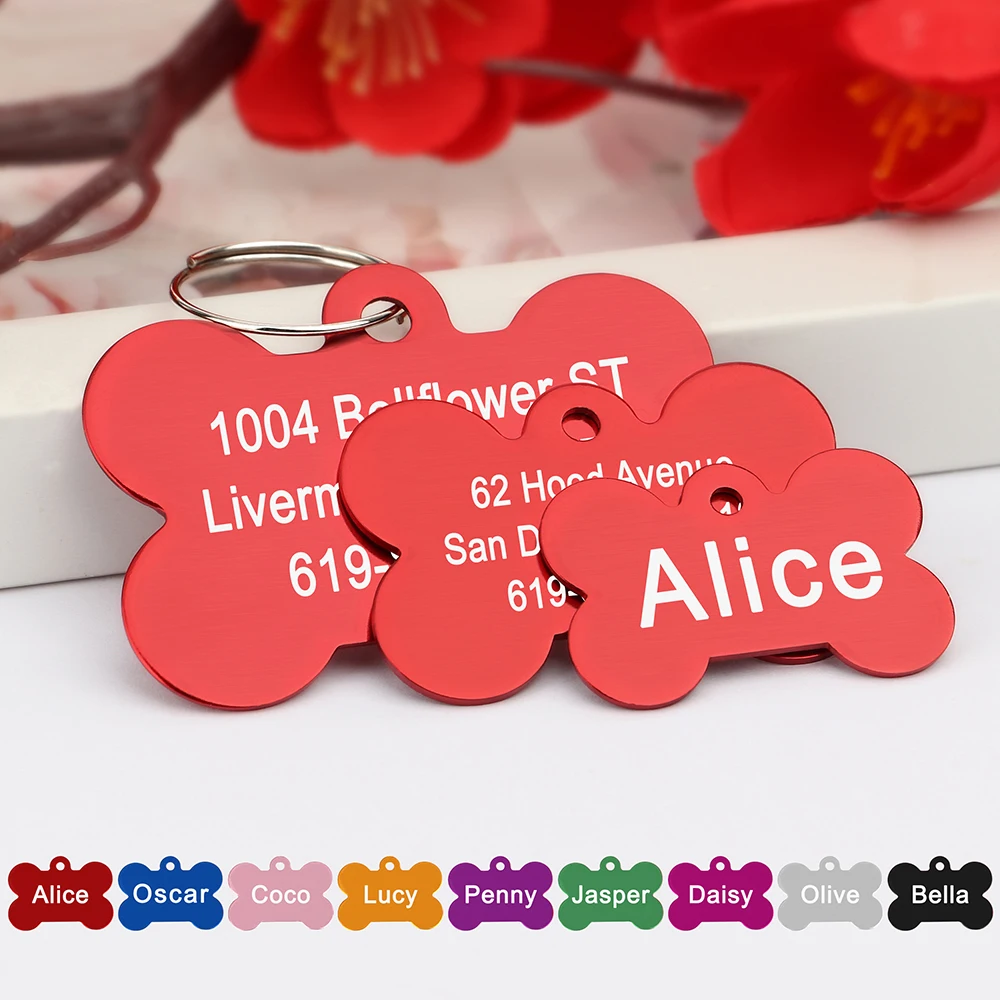 Custom Dogs ID Tag Personalized Alloy Puppy Cat Tags Anti-lost Pet Bone Name Pendent Collar Accessories for Dogs Cats Perro Pug