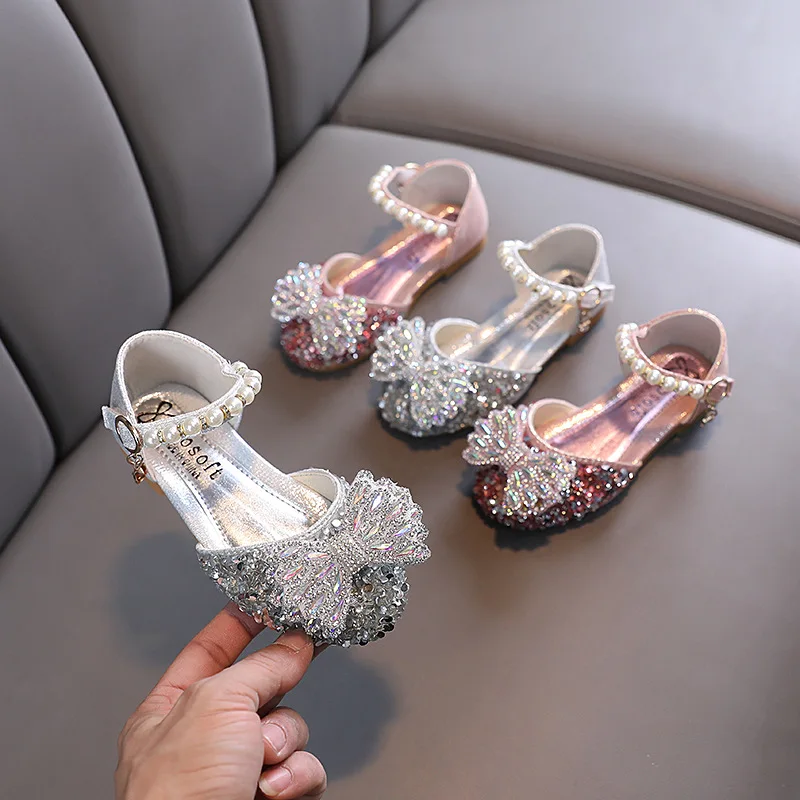 Kleines Mädchen Bogen Strass Schuhe Sommer Mädchen Prinzessin Sandalen Mode Kinder Tanz Hochzeit Leistung Sandalen