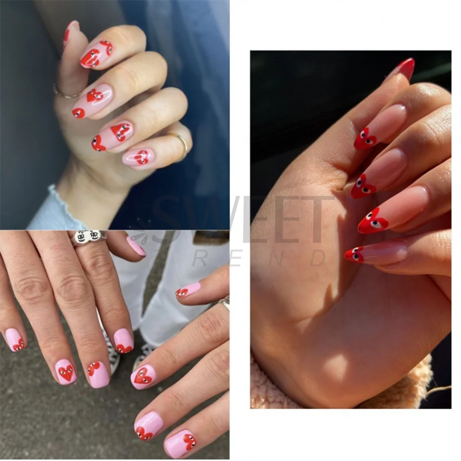 3pcs/set 3D Heart Nail Design Blue Red Evil Eye Nail Art Decoration Sticker Press on Nails Valentine Decals Manicure Accessories