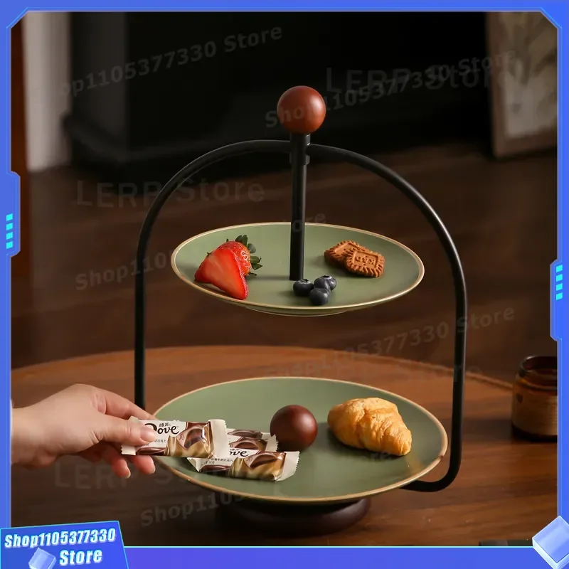Vintage Ceramic Three Tier Fruit Plate Stand Retro Light Luxury Cake Rack for Snacks Nuts Tea Break Dessert Display Holder