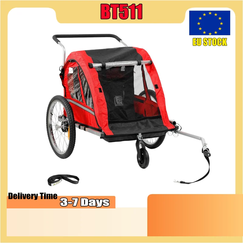 Remorque de vélo pour enfants FLUID BT511, pneu amortissant, respirante, sûre, pliable avec espace de rangement pour chariot extérieur ou poussette pour animaux de compagnie