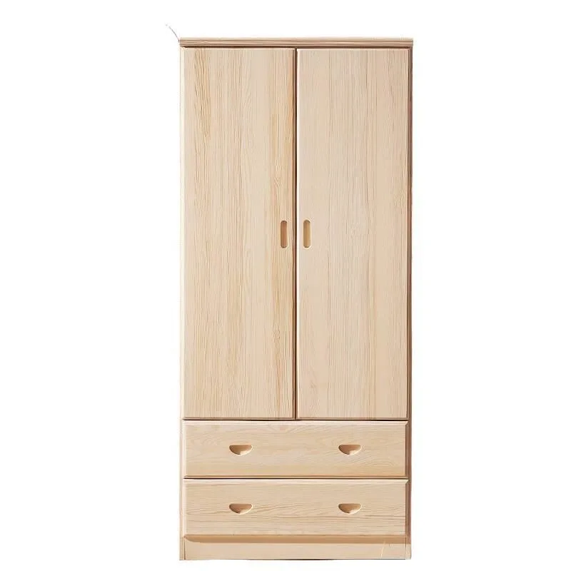 Unfinished Solid Wood Simple Wardrobe With Drawers Multi Layer Storage Closet For Small Household Bedroom