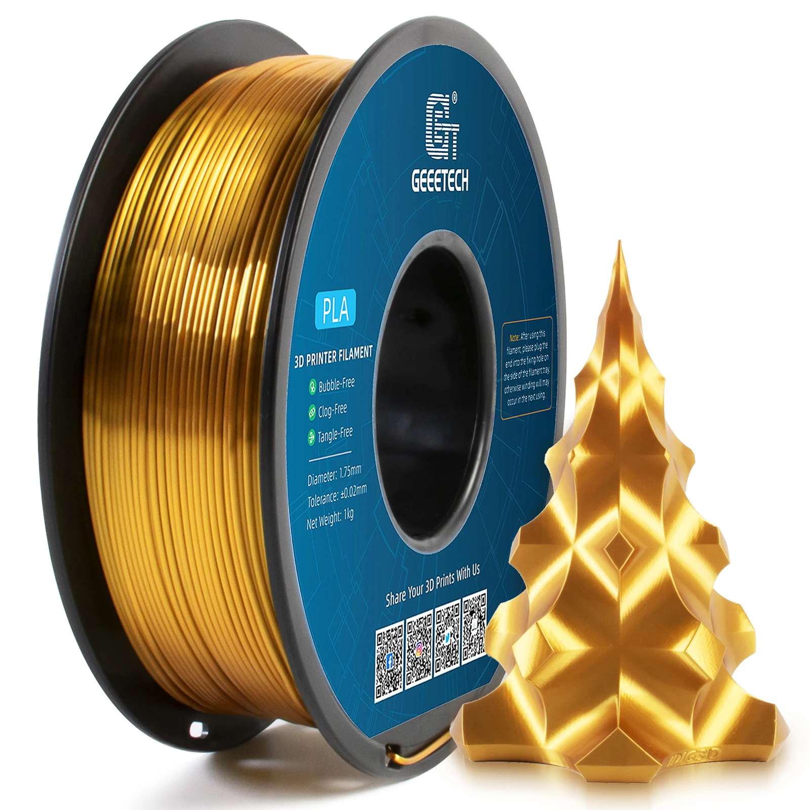 Geeetech 3D Printer Silk PLA Filament 1KG Spool 1.75mm  Silk PLA Filament 3D Printing Material Degradable Accuracy +/-0.03mm