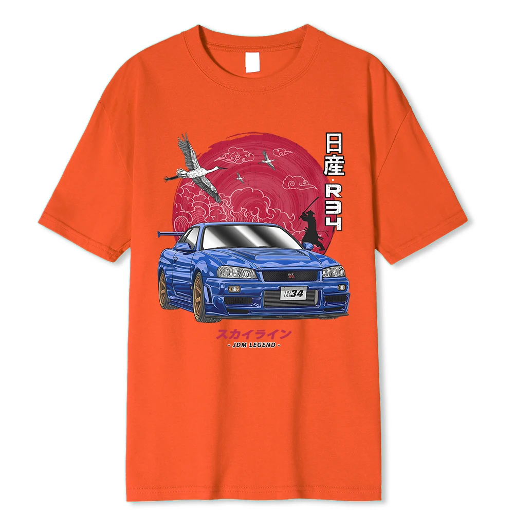 Cotton Initial D T Shirt Men Women Harajuku Aesthetic Oversize T-Shirt Funny JDM LEGEND Car Tshirt Nissan Skyline R34 Tee Shirt