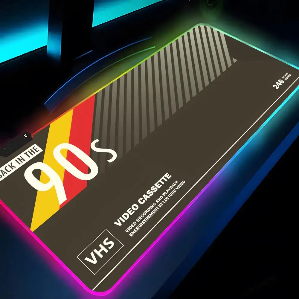 

Mouse Pad Rgb Xxl Laptop Mat Gaming Mousepad Backlit Keyboard Gamer Girl Table Pads Desk Retro VHS Style