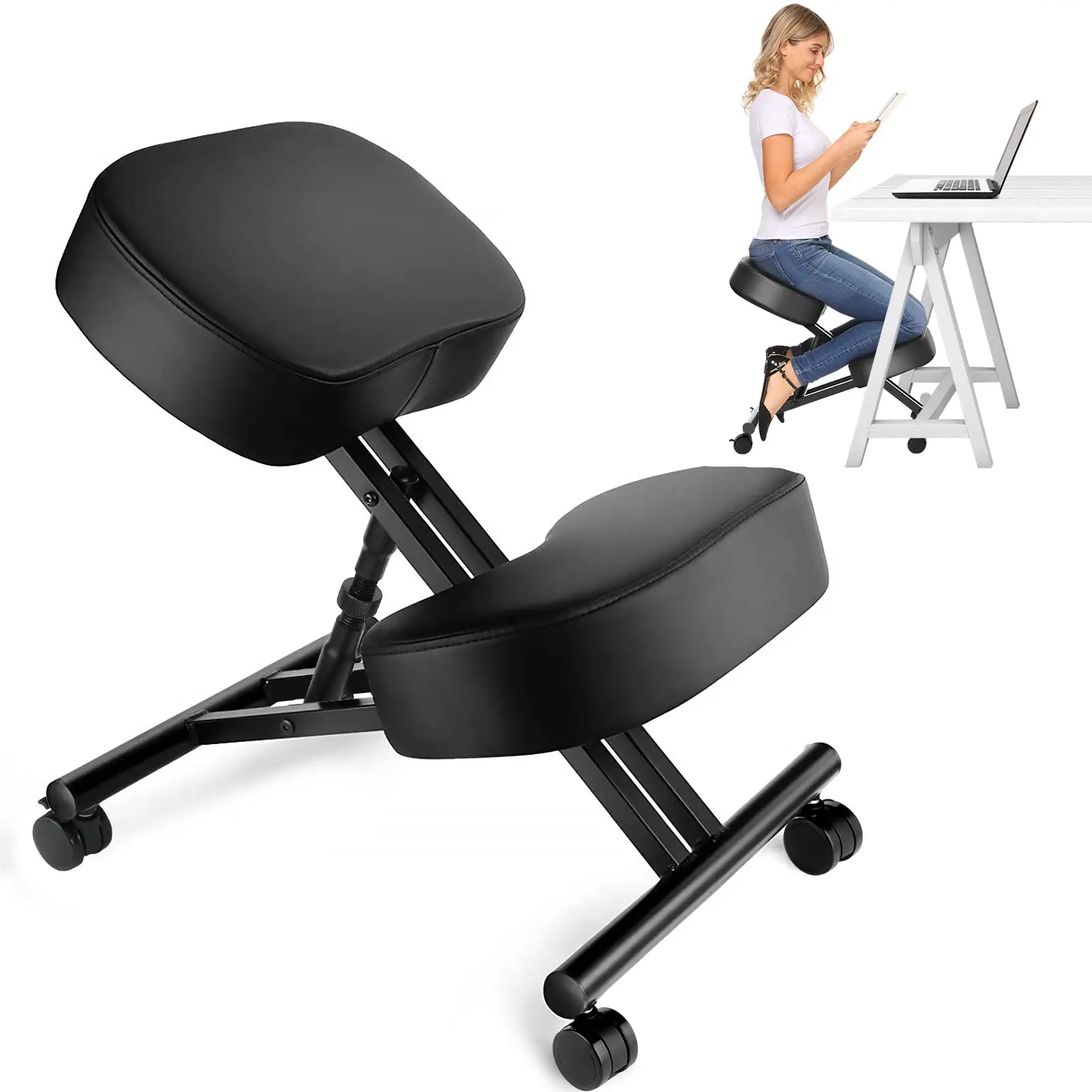 Kneeling Chair Ergonomic for Office, Adjustable Stool for Home and Office - Improve Your Posture with an Angled Seat