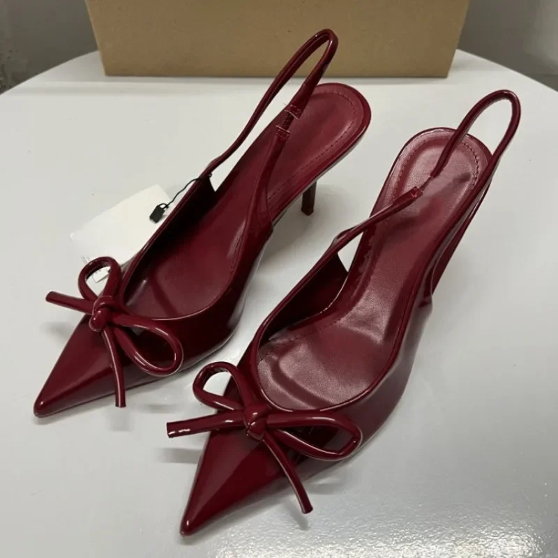 2025 Autumn High Heels Women Weddings Bridal Shoes Bow Decoration Fashion Shallow Pointed Toe Elegant Slingbacks Ladies Pumps