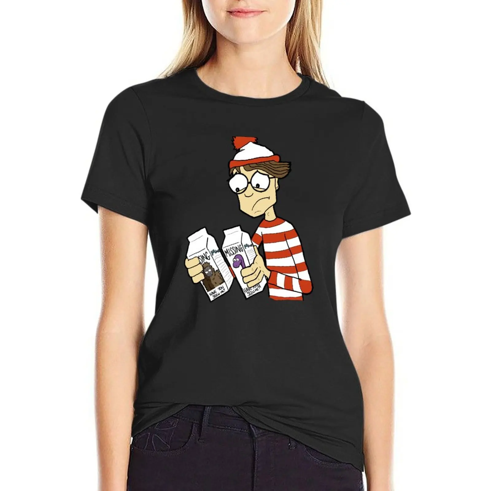 

Where's Wally Where's Bigfoot Where's Nessie T-Shirt Female clothing lady clothes graphics workout shirts for Women loose fit