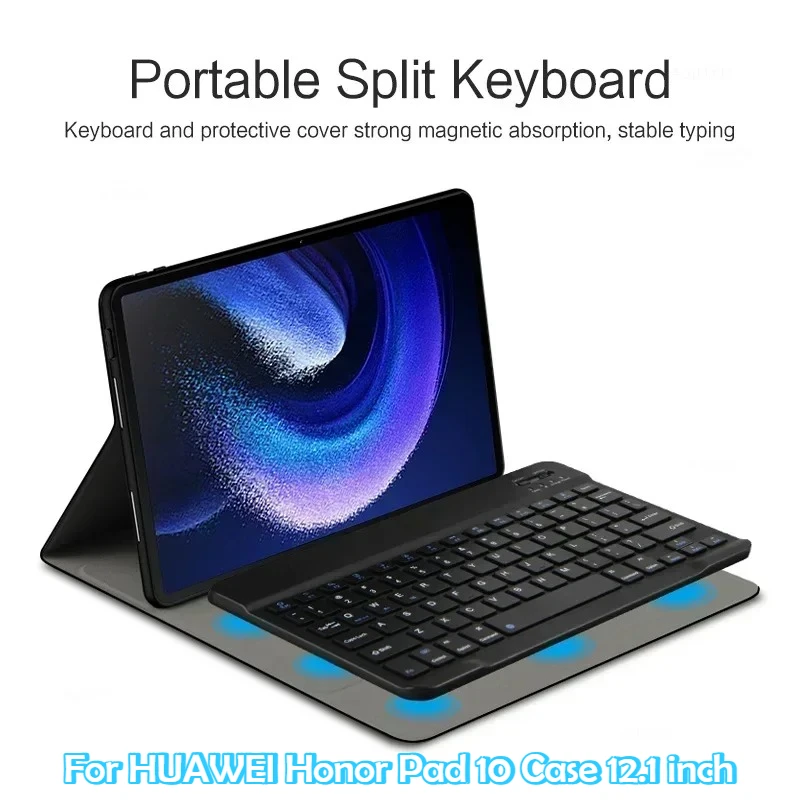 For Honor Pad 10 2025 Case 12.1inch Tablet PU Case with 10inch Keyboard Magnetic Wireless Keyboard Cover for Honor Pad 10 12.1''