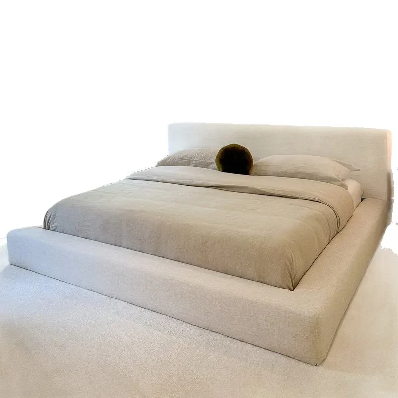 Nordic Wabi Sabi 1.8m Double Bed White Linen Cotton Soft Upholstered Detachable Washable Master Bedroom Furniture
