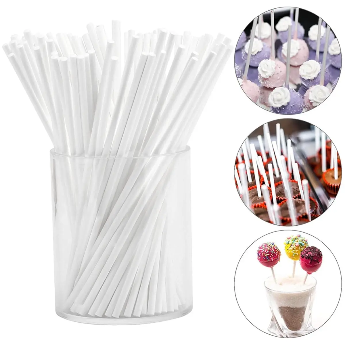 2026 NEW 500Pcs 6 Inch White Paper Lollipop Sticks for Cake Pops, Chocolates, and More