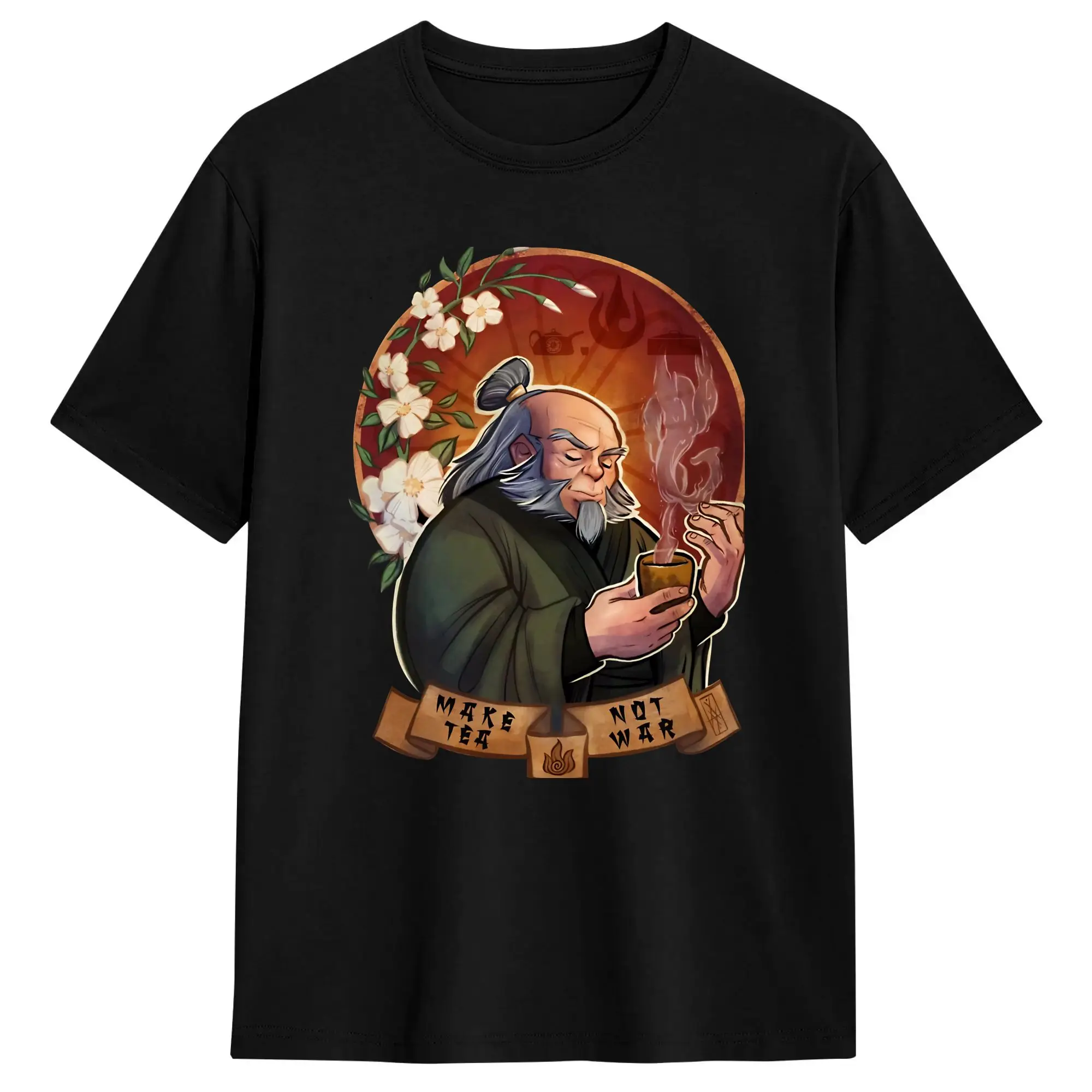 Men's Uncle Iroh Avatars Make Tea Not War Avatars Airbender T-Shirts Cotton Tops Summer Vintage T-Shirt O Neck Novelty Tee Shirt