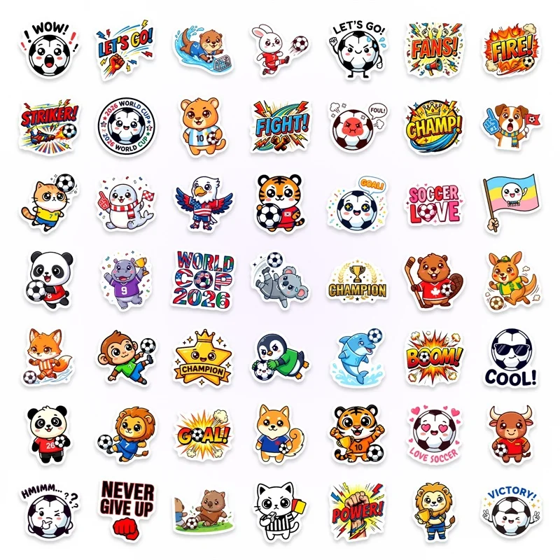 50PCS Cartoon Animal Football PVC Sticker Aesthetic Colored DIY Sticky Decoration Scrapbooking Hand Accounting Supplies