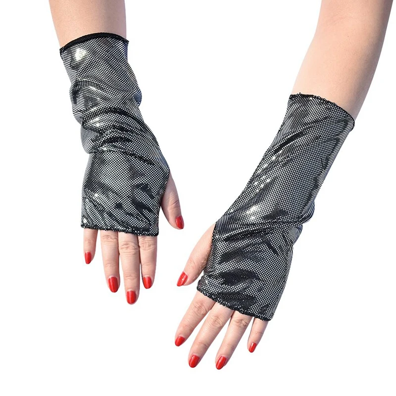Women 23CM Patent Leather Cosplay Gothic Sexy Tight Nightclub Fingerless Gloves Stage Performance Solid Simple Pole Dance