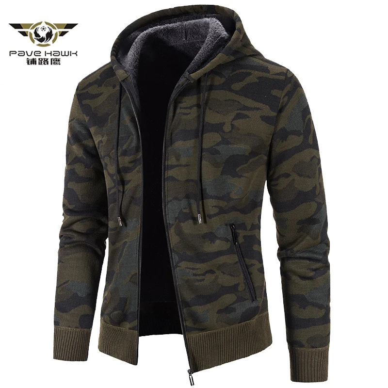 

Winter Thick Warm Sweater Coat Men Autumn Hooded Camouflage Wool Liner Sweater Cardigan Male Jumpers Zipper Fleece Sweatercoat