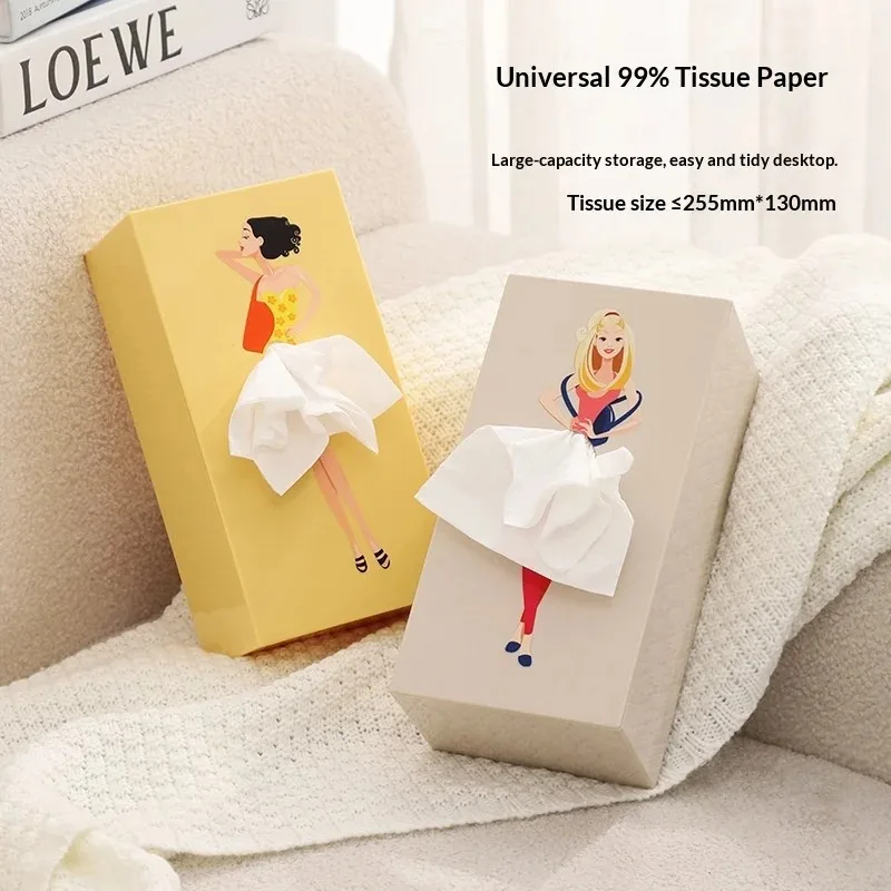 Creative Flying Skirt Tissue Box Holder Cute Cartoon Girl Paper Dispenser Novelty Puffy Skirt Desktop Decor for Home & Office