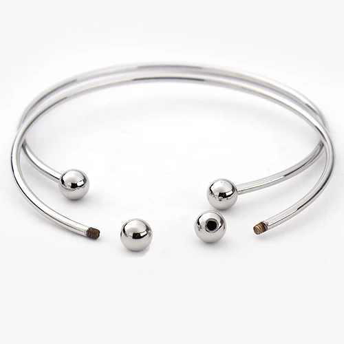 1pcs Fashion Adjustable Opening Bangle Ball Head Polishing With Thread  Stainless Steel Bracelet For DIY Jewelry Making Gifts