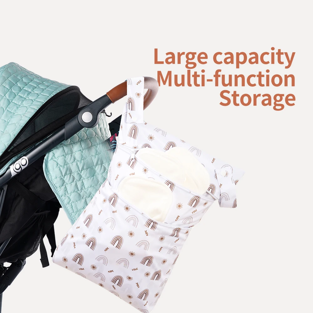 HappyFlute 30*40cm 2Zippered Pocket Wet/Dry Diaper Bag Cart&Crib Can Be Hung Waterproof Reusable Mummy Travel Bag