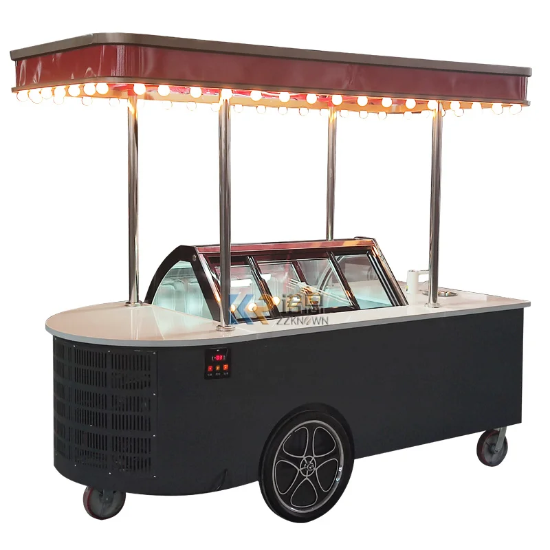 Autumn Popular Street Application Gelato Cart Italian Ice Cream Cart Mobile Bike Rolled Cold Plate Ice Cream Push Cart