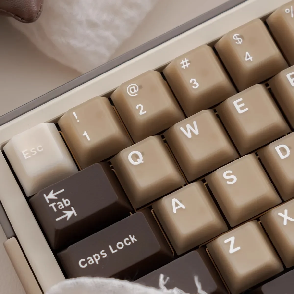 PBT PC Keycaps 164 Keys Translucent Coconut Latte Coffee Theme Double Shot Cherry Height for Mechanical Keyboard AULA F75 Ajazz