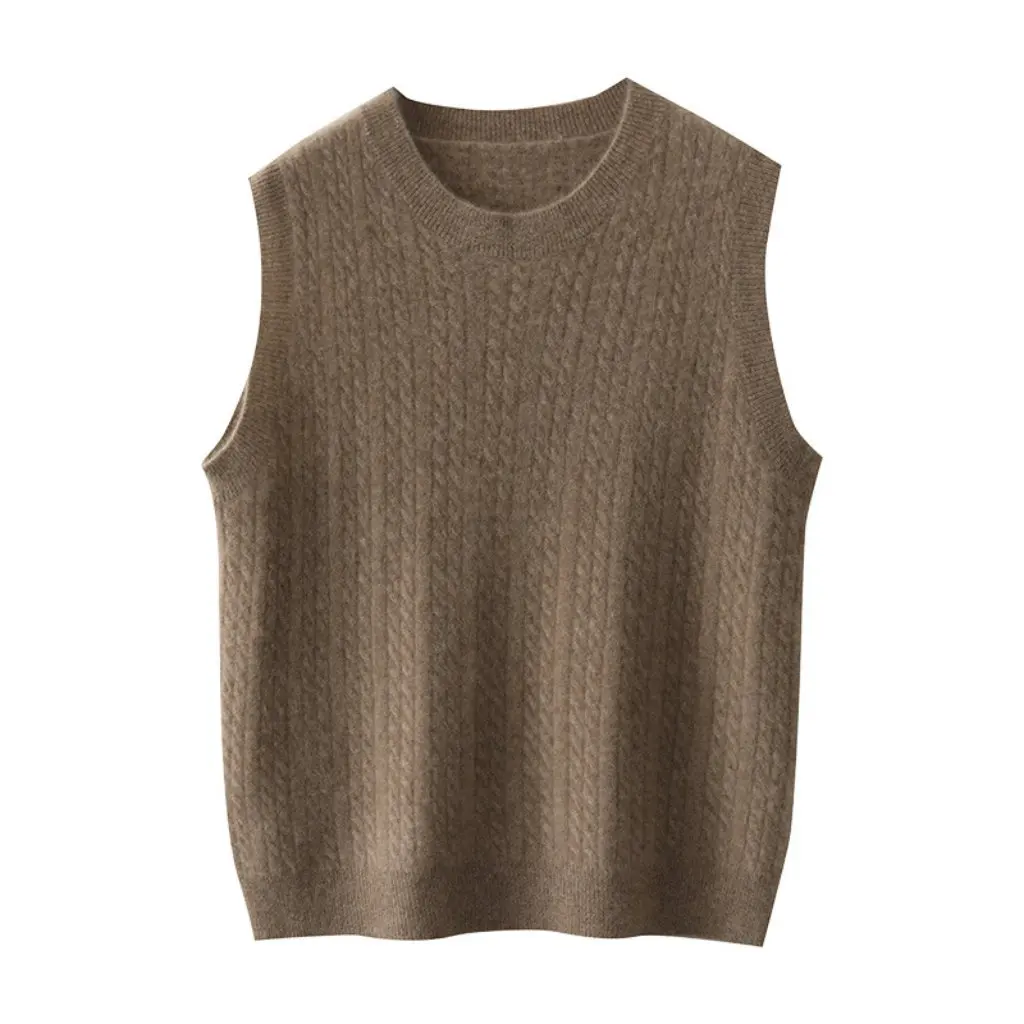 

Fashionable Knitted Wool Vest Round Neck Twist Sleeveless Top Layering Spring Autumn Slimming Versatile Warm Knit Sweater