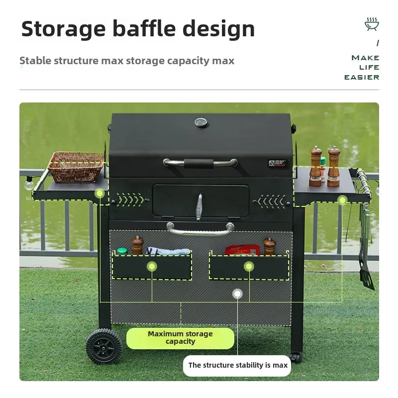 

H20- Stove Outdoor Charcoal Household Full Yard Camping Villa Cast Iron Thickened Shelf