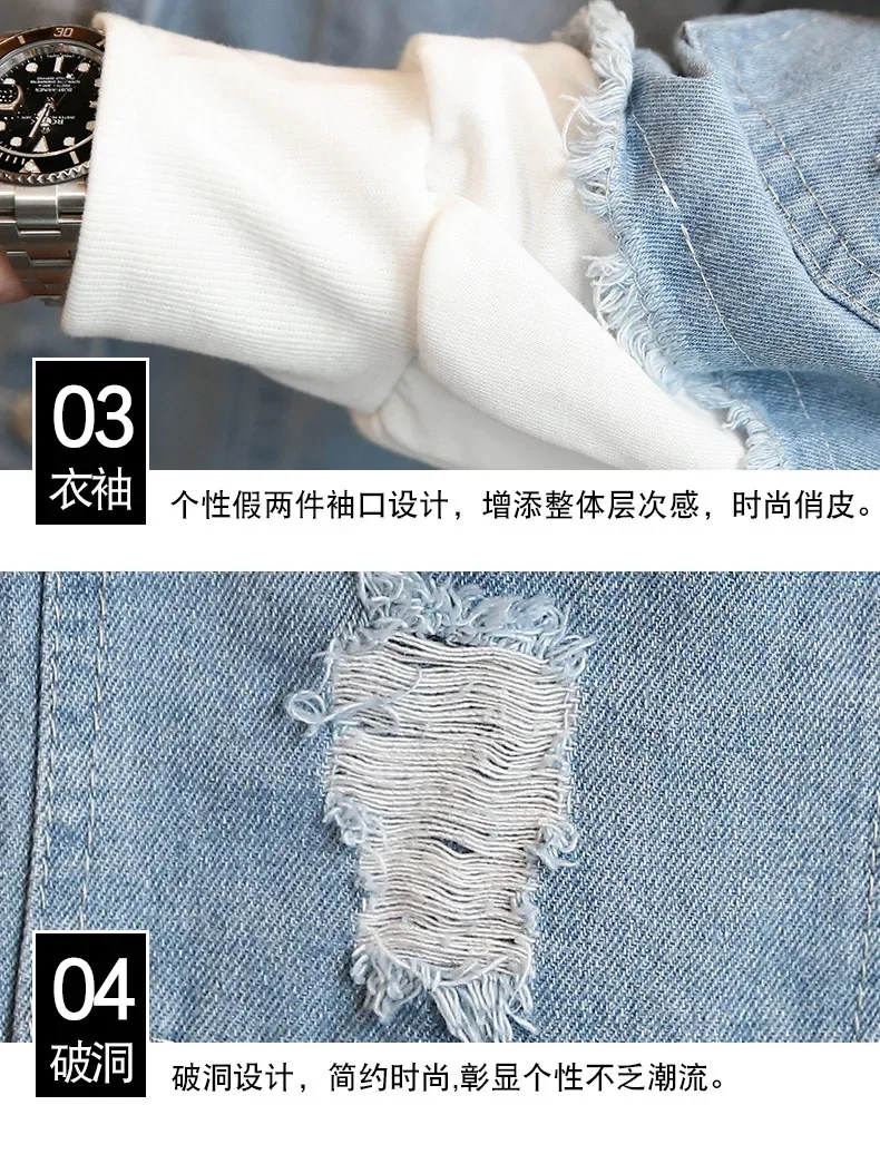 Snoopy Women Denim Jackets Drawstring Fake Two Hoodie Jacket Female Retro Jean Coat Ladies Button Hooded Sweatshirt Outerwear