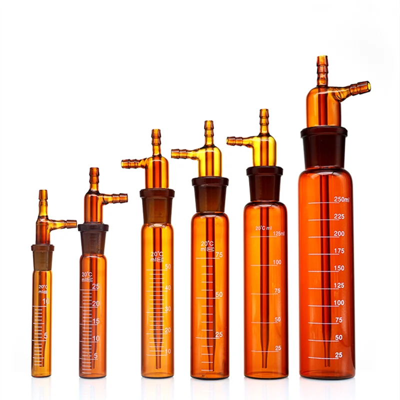 1Pcs/Lot 10ml/25ml/50ml/75ml/100ml/125ml/250ml Lab Brown Glass Impact Absorber Bottle Absorption Tube Gas Sampling Bottle