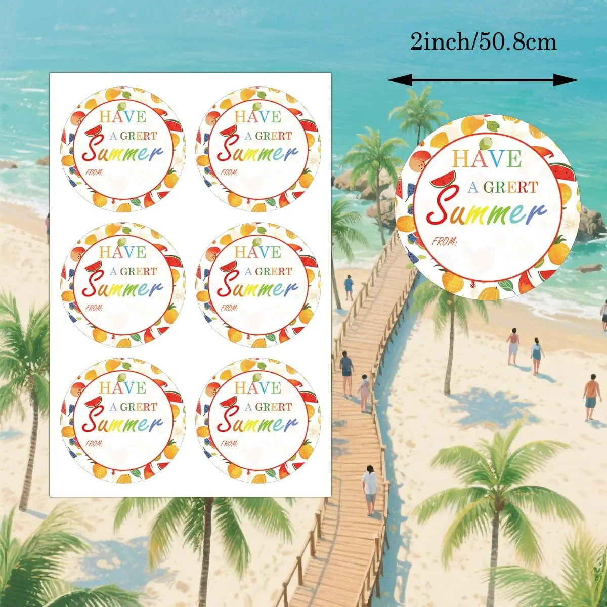 

120 Pcs Summer Themed Stickers 2-Inch Name Tags for End of School Year Party Favors Teacher Appreciation Holiday Tags