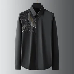 Luxury Rhinestones Shirts for Men High Quality Long Sleeve Casual Shirt Social Party Tuxedo Blouse Business Formal Dress Shirts