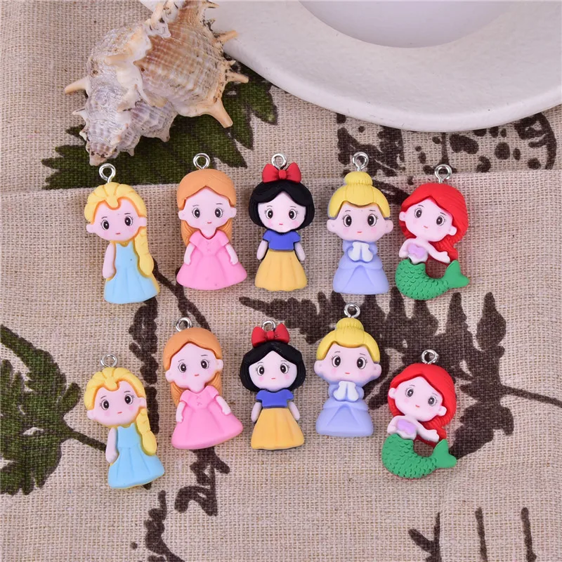 10Pcs Resin Cartoon Princess Girl Charms for Earrings Pendant Necklace Keychain DIY Fashion Jewelry Making Accessories