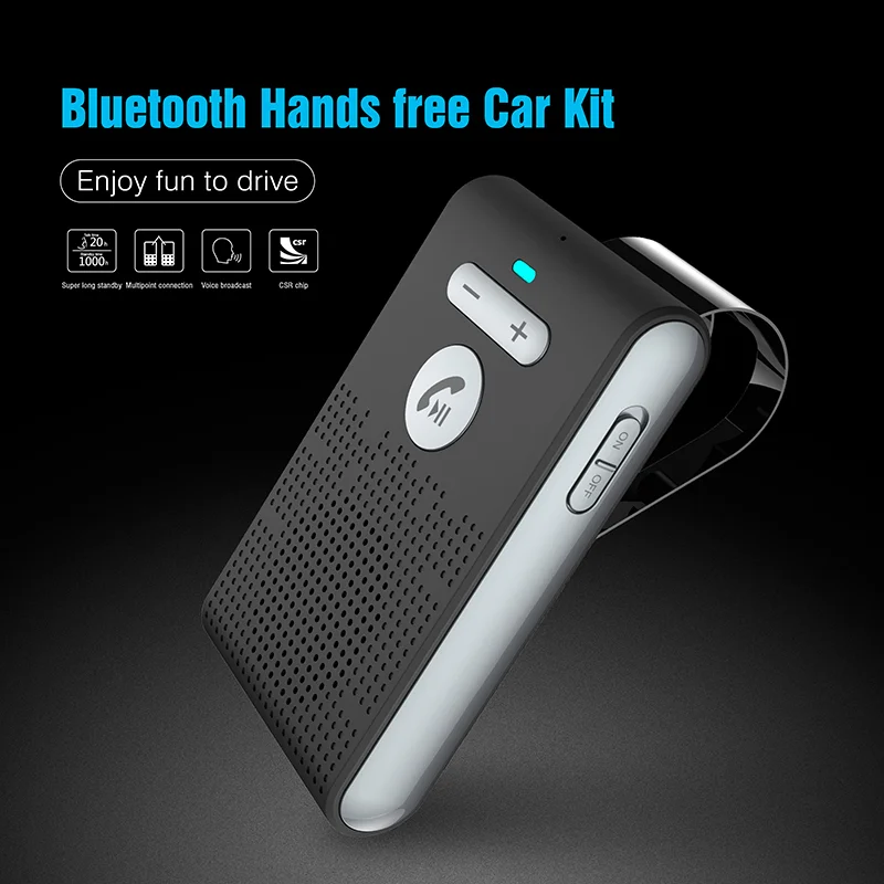 Bluetooth Speaker Handsfree Car Kit Sun Visor Clip Wireless Audio Receiver Speakerphone Loud Music Player Dual Microphone SP08