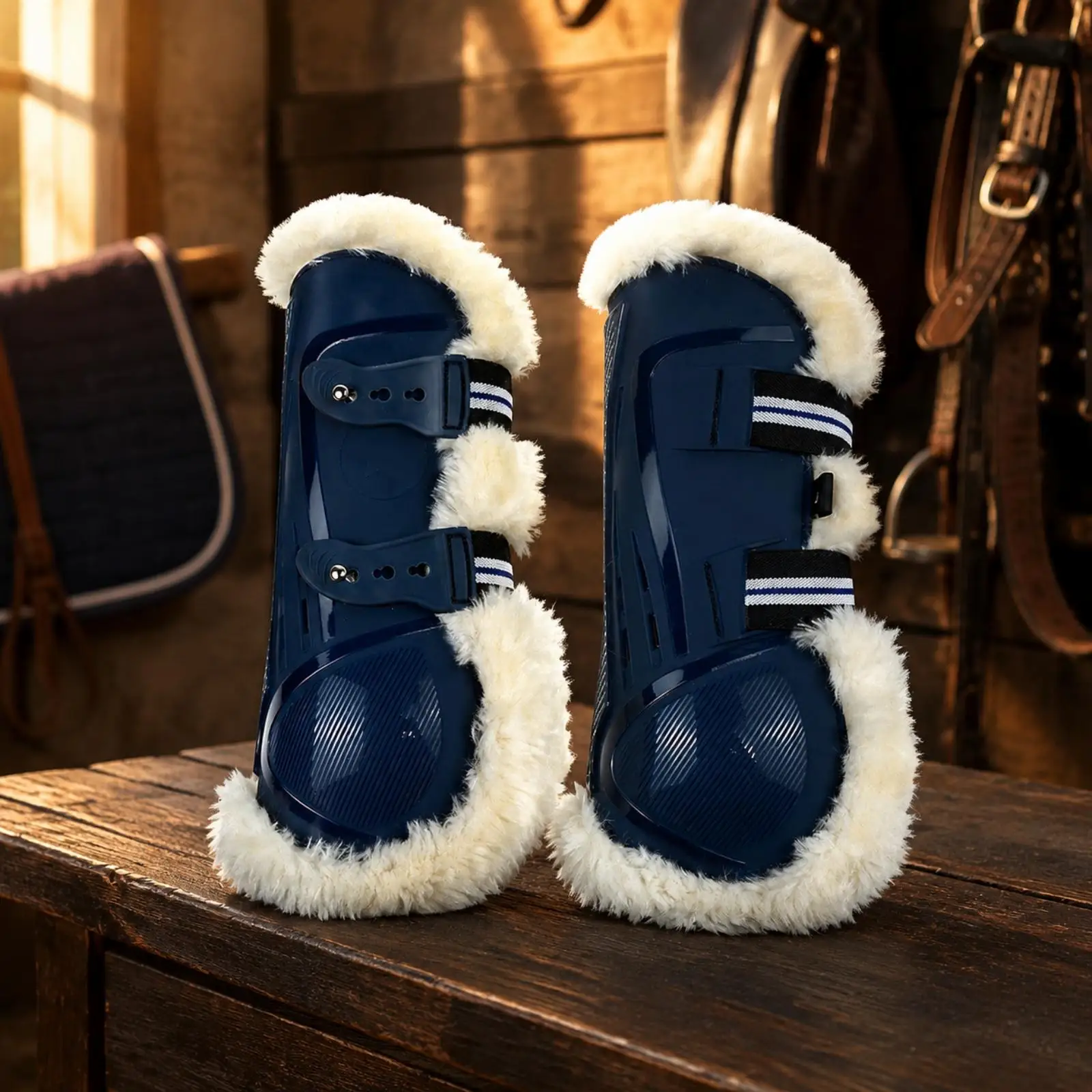 Horse Jumping Boots for Leg Protection Neoprene PU Hard Shell Equestrian Tendon Guard with Wool Lining for Horse Riding