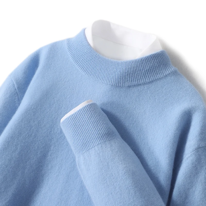 Autumn And Winter Cashmere Semi-Turtle Neck Men's Knitted Padded Wool Pullover Round Neck Knitted Bottoming Shirt