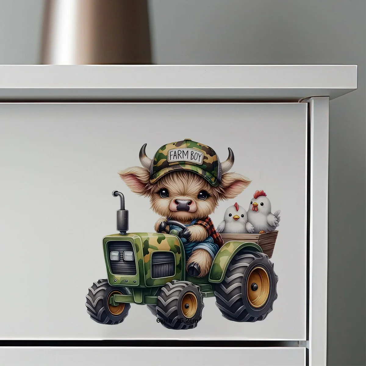 Adorable Cartoon Highland Cow & Tractor Stickers, Art Wall for Home, Cabinet, Refrigerator, Door, Toilet,Decoration